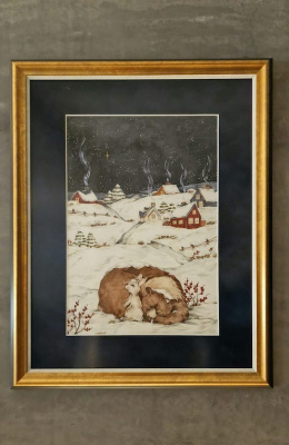 Plakat Zimowy Krajobraz oprawiony w drewnianą ramę -lekko uszkodzony