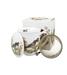 Porcelanowy Kubek jaskółki z zaparzaczem