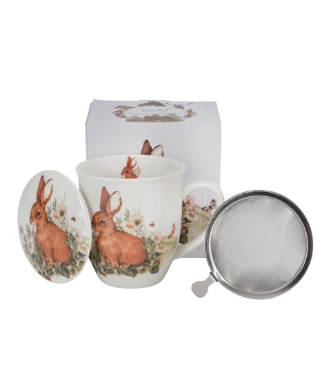 Porcelanowy Kubek zając z zaparzaczem