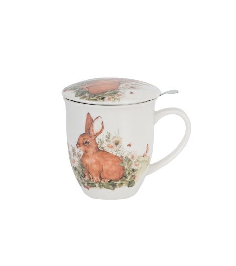 Porcelanowy Kubek zając z zaparzaczem